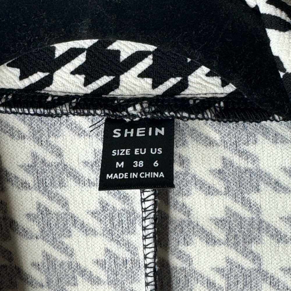SHEIN Houndstooth Blazer Medium Black White Classic Chic Tailored Trendy Jacket - Picture 3 of 6